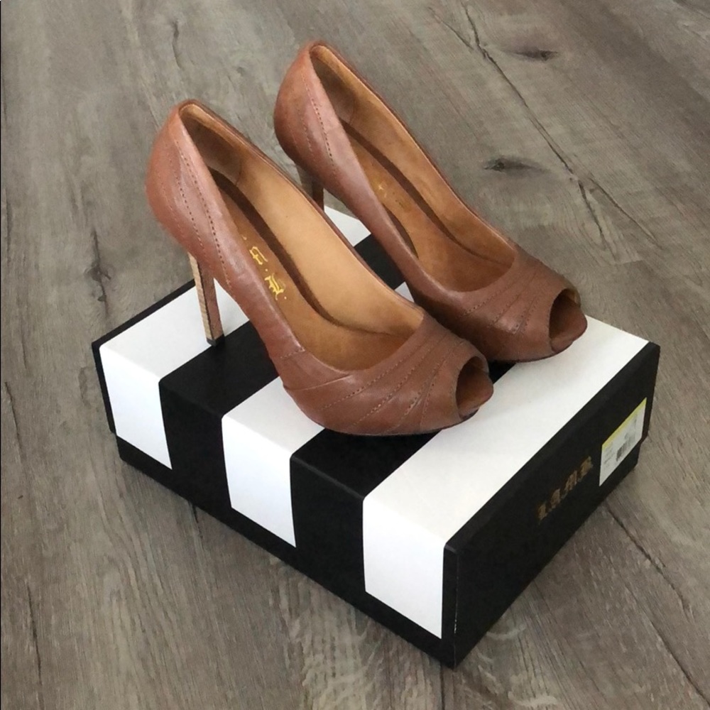 L.A.M.B. Tansy Leather Peep Toe Heels